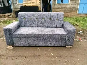 Grey Diamond-Tufted Sofa With Crystal Buttons Cup Holders