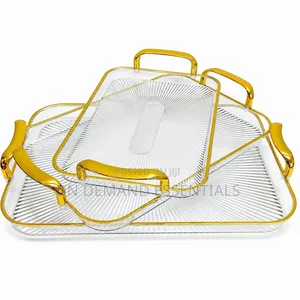 3 in 1 Modern Creative Striped Tray WITH Gold Rimmed Handles