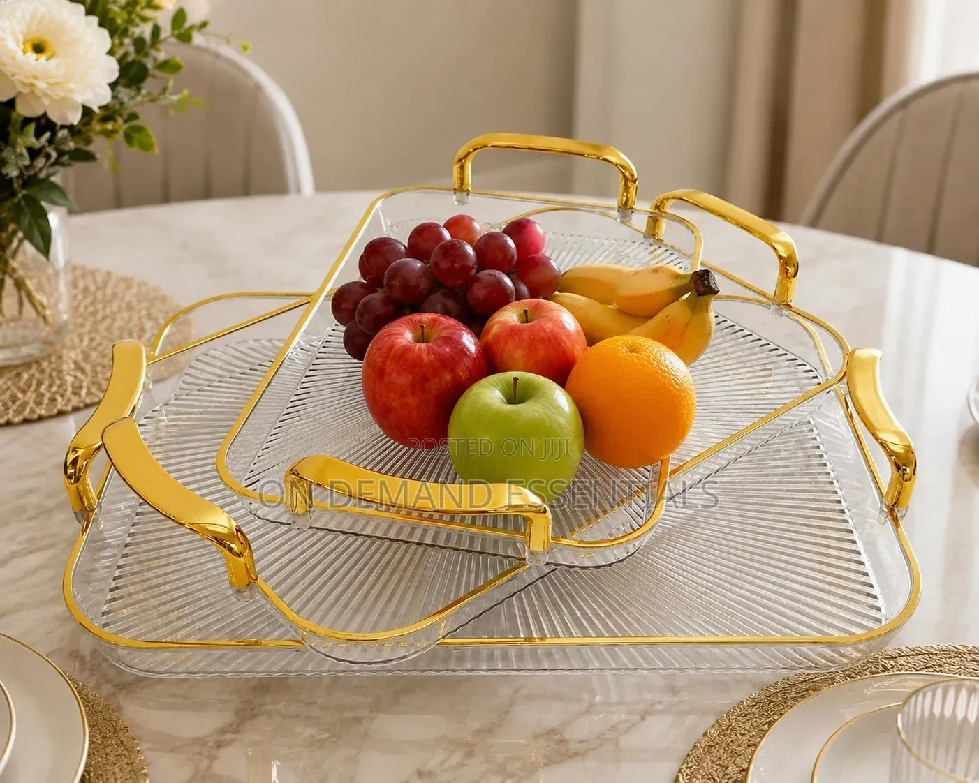 3 in 1 Modern Creative Striped Tray WITH Gold Rimmed Handles