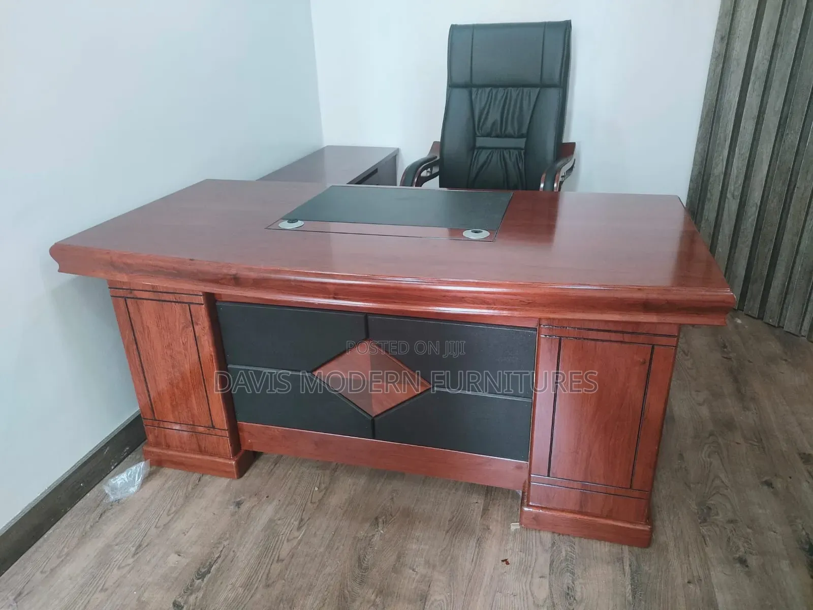 Executive L-Shaped Mahogany Wooden Office Desk