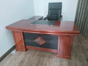 Executive L-Shaped Mahogany Wooden Office Desk
