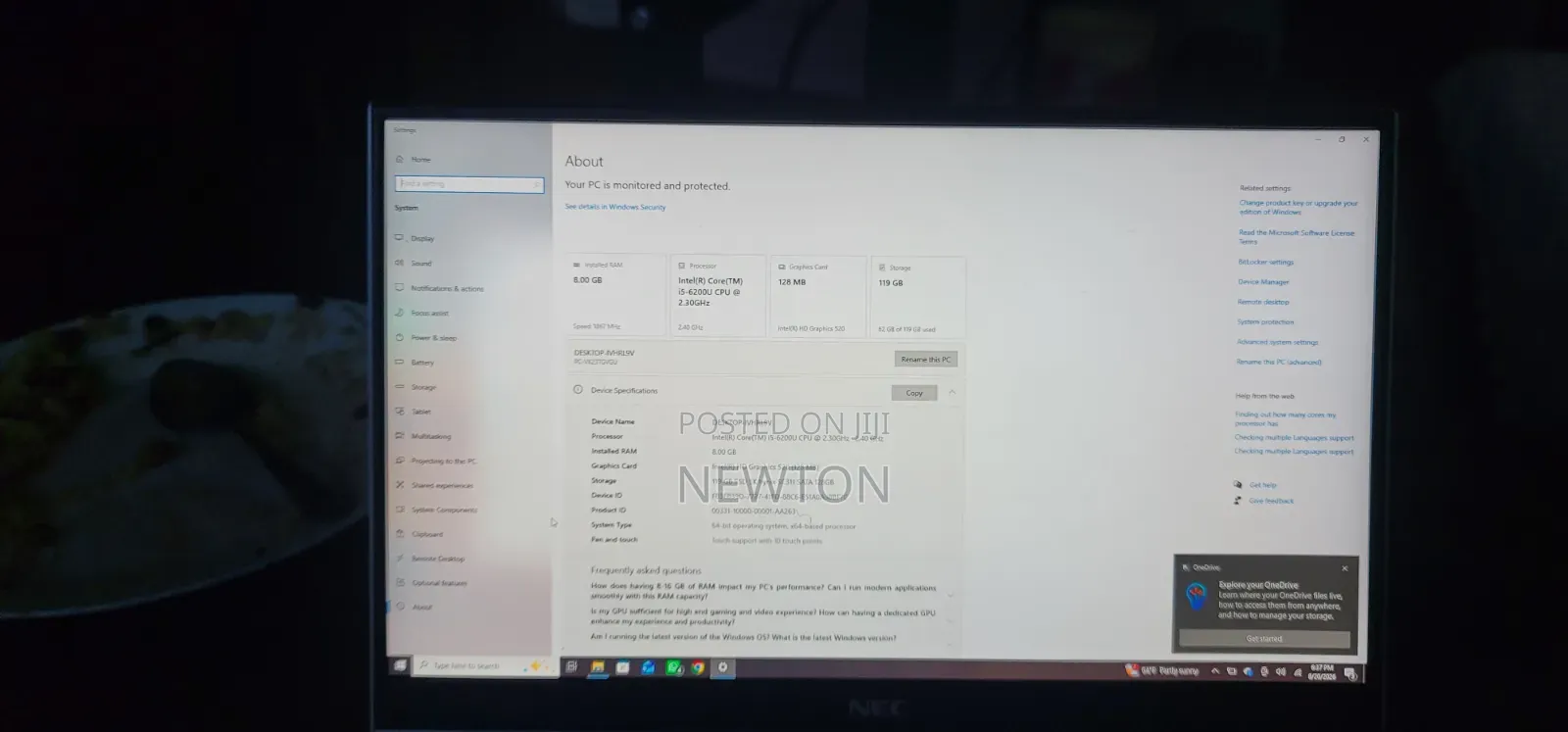 Laptop NEC 8GB Intel Core i5 SSD 128GB