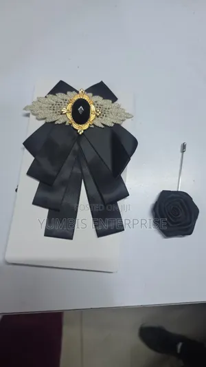 Black French Bowtie With Lapel Flower at 700