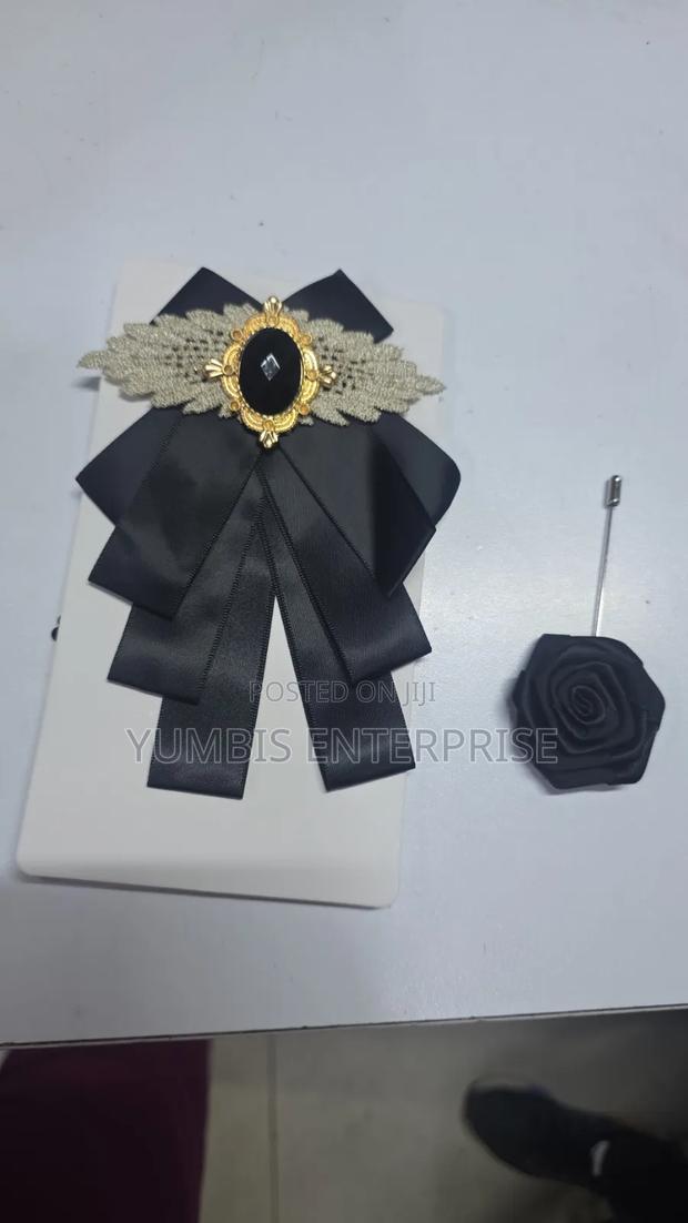 Black French Bowtie With Lapel Flower at 700