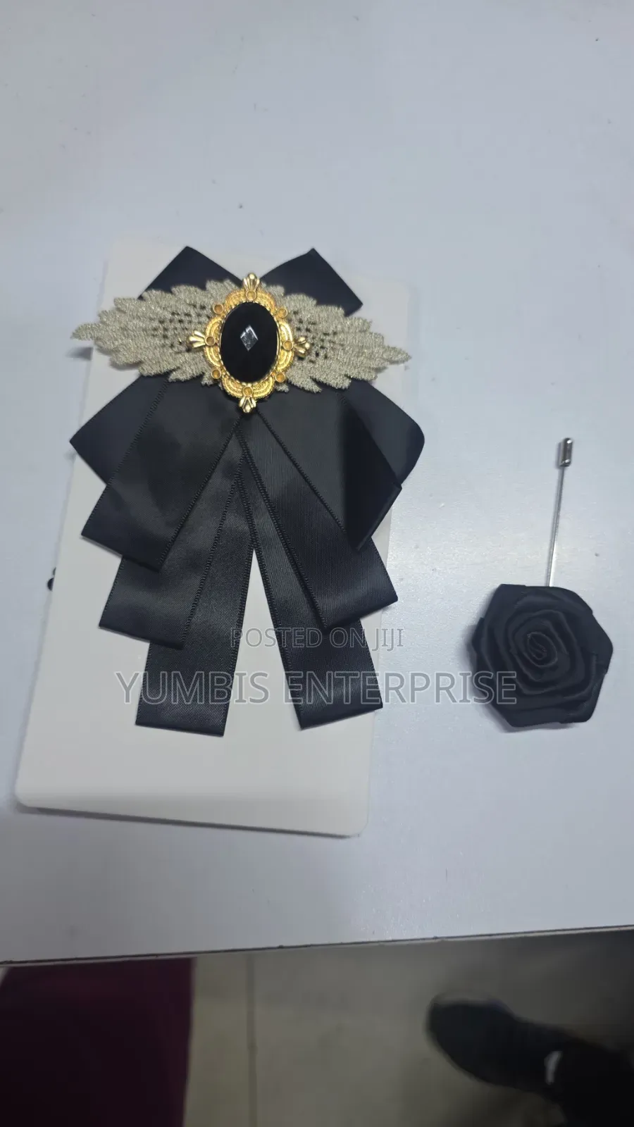 Black French Bowtie With Lapel Flower at 700