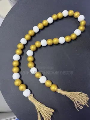 White Gold Boho Bead Garland With Tassels – Home Décor