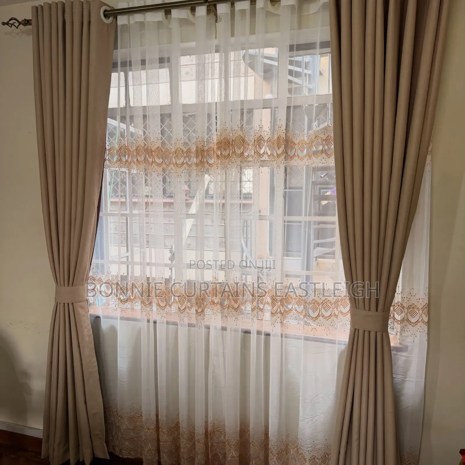 Light Blige Curtains and Gold Sheers for Dining Rooms