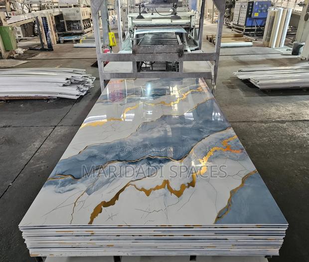 White and Gold UV Marble PVC Sheet - 4ft X 8ft High Gloss Wall Panel