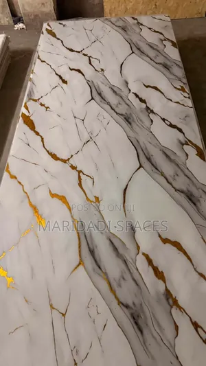 White and Gold UV Marble PVC Sheet - 4ft X 8ft High Gloss Wall Panel