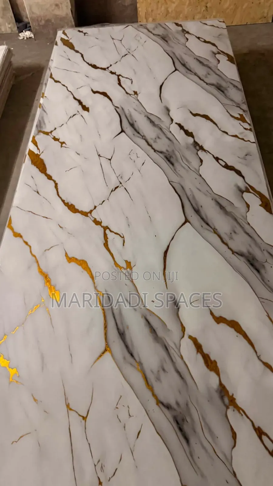 White and Gold UV Marble PVC Sheet - 4ft X 8ft High Gloss Wall Panel