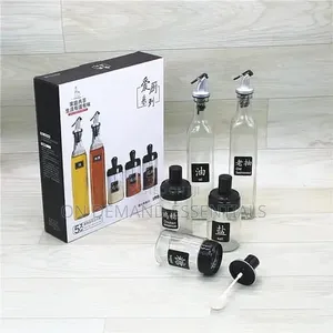 Glass 5pc Kitchen Set 2x600ml Oil Bottle N 3x200ml Seasoning Jars