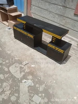 Asymmetrical Black and Yellow TV Stand