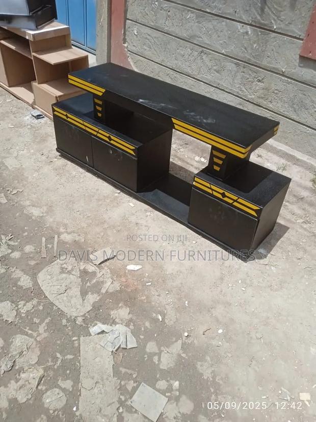 Asymmetrical Black and Yellow TV Stand