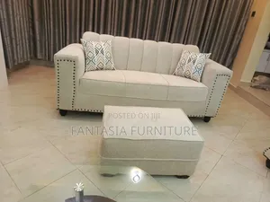 Cream Sofa, 3-Seater Sofa+Ottoman