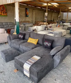 Grey L-Shaped Sofa, Quality Fabric + Free Delivery