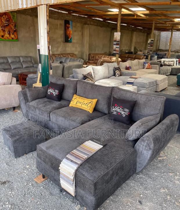 Grey L-Shaped Sofa, Quality Fabric + Free Delivery