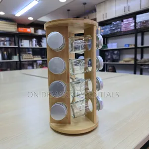 12-Piece Spice Jar Set With Rotating Bamboo Rack
