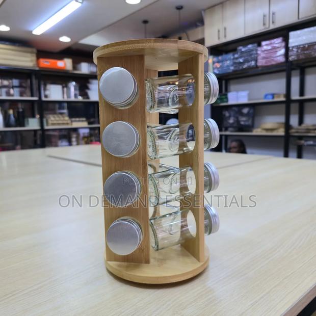 12-Piece Spice Jar Set With Rotating Bamboo Rack