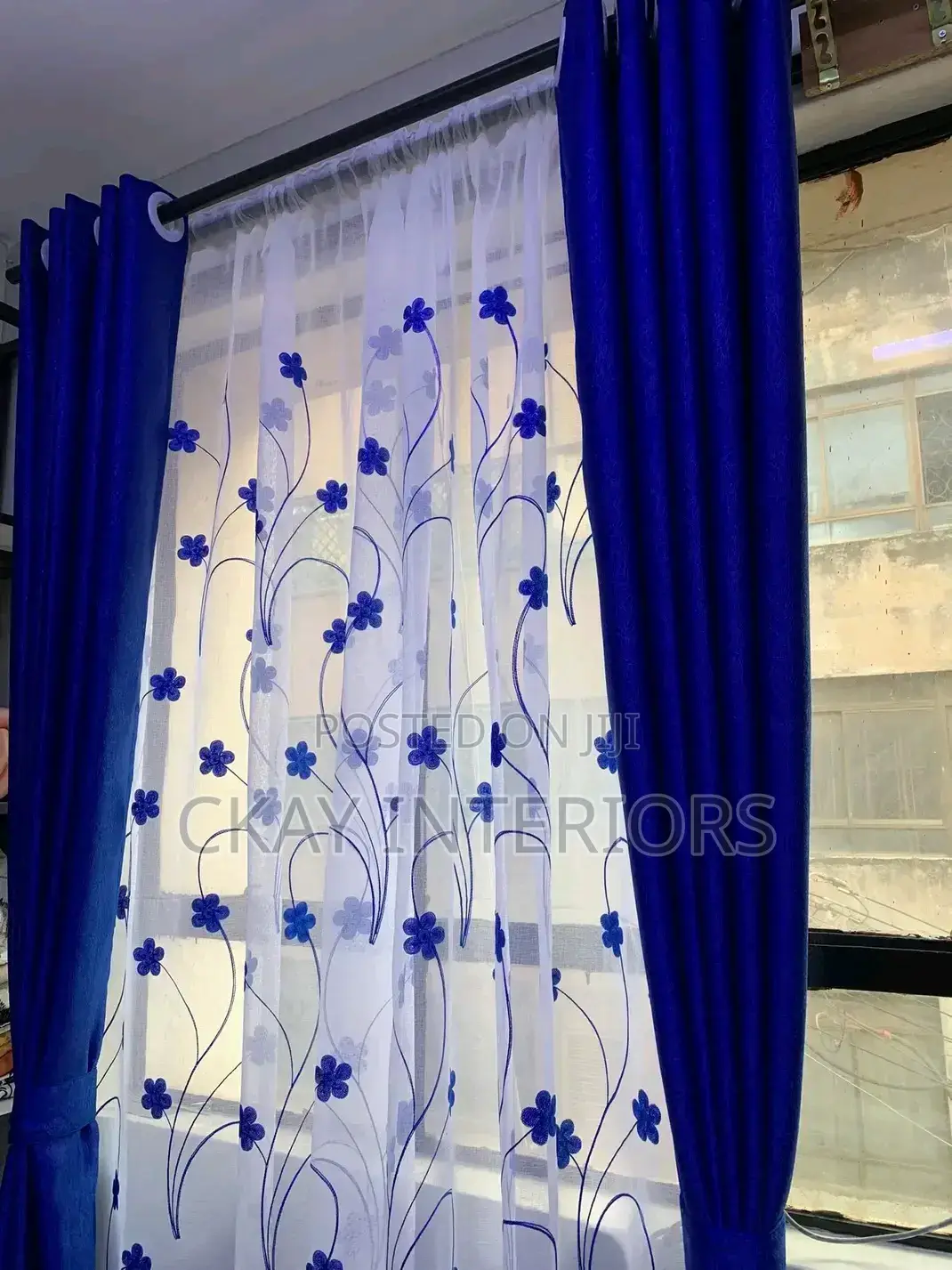 Soft Plain Blue and Grey Window Curtains