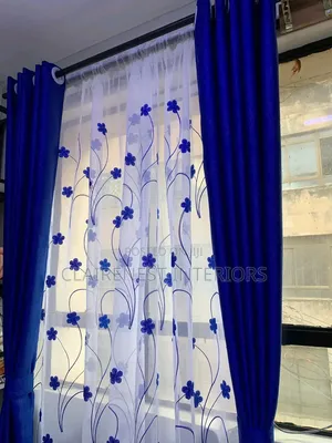 Soft Plain Blue and Grey Window Curtains