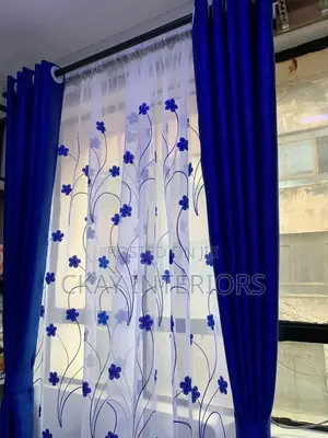 Soft Plain Blue and Grey Window Curtains