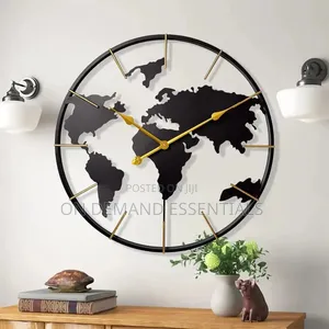 60cm Metal World Map Wall Clock Decoration