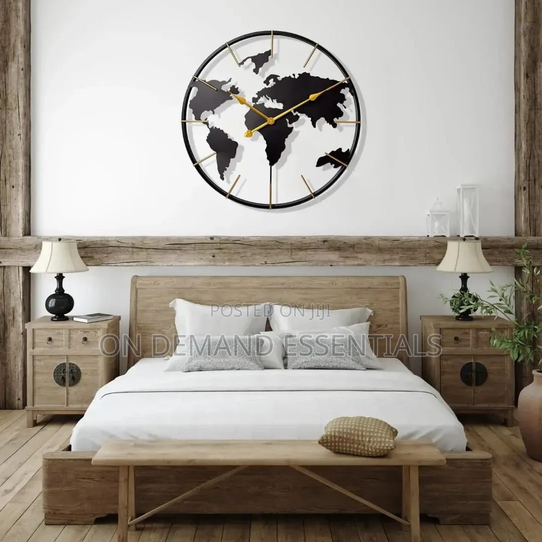 60cm Metal World Map Wall Clock Decoration