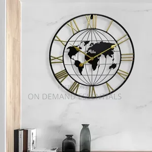 60cm Roman Numerals Metallic World Map Wall Clock