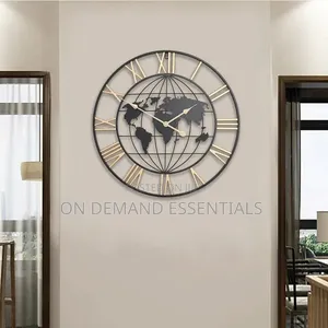 60cm Roman Numerals Metallic World Map Wall Clock