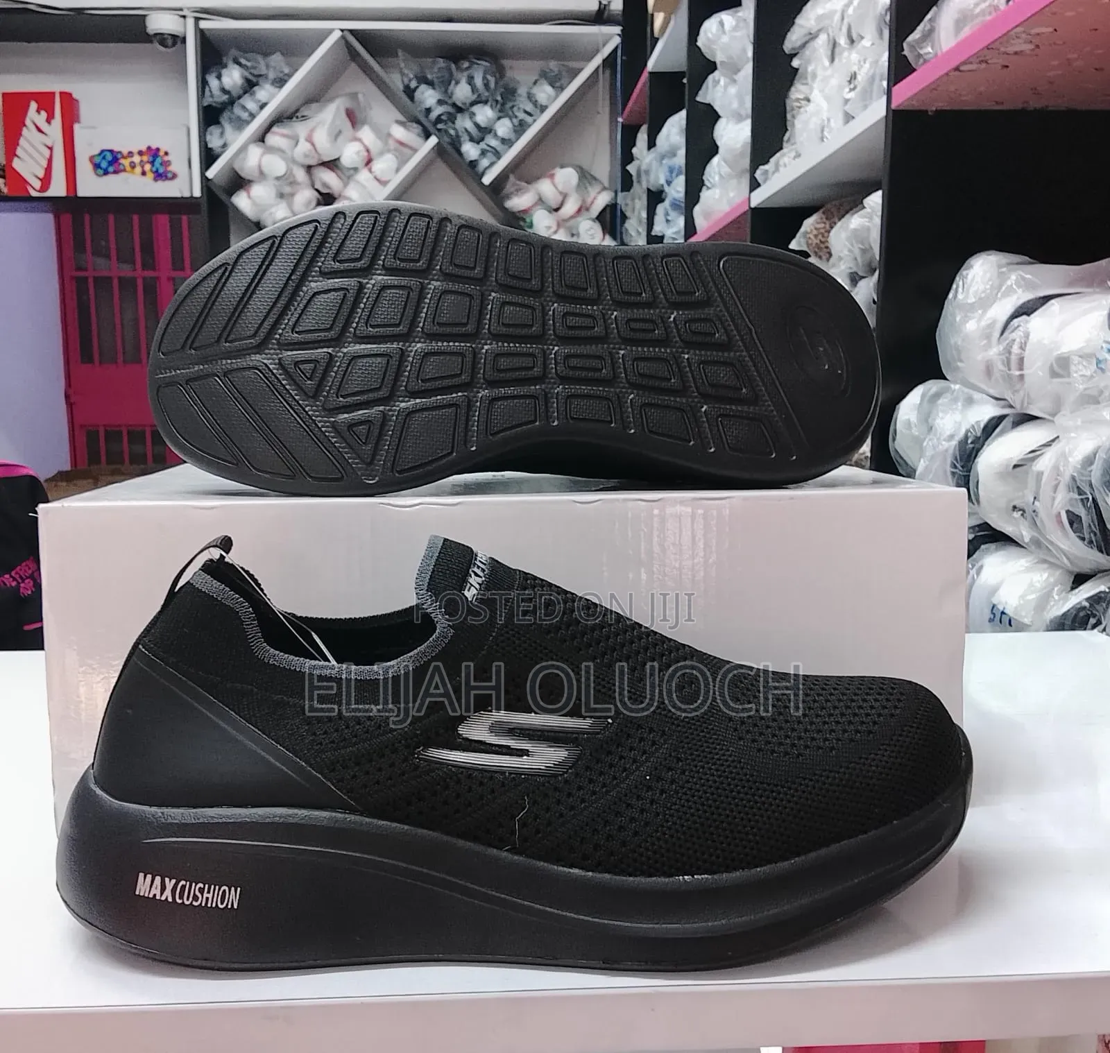Black Skechers Max Cushioning Slip-on Knit Walking Sneakers