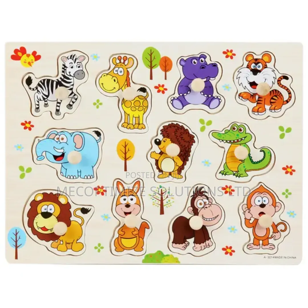 Generic Wooden Montessori Wild Zoo Animals Knob Peg Puzzle Board