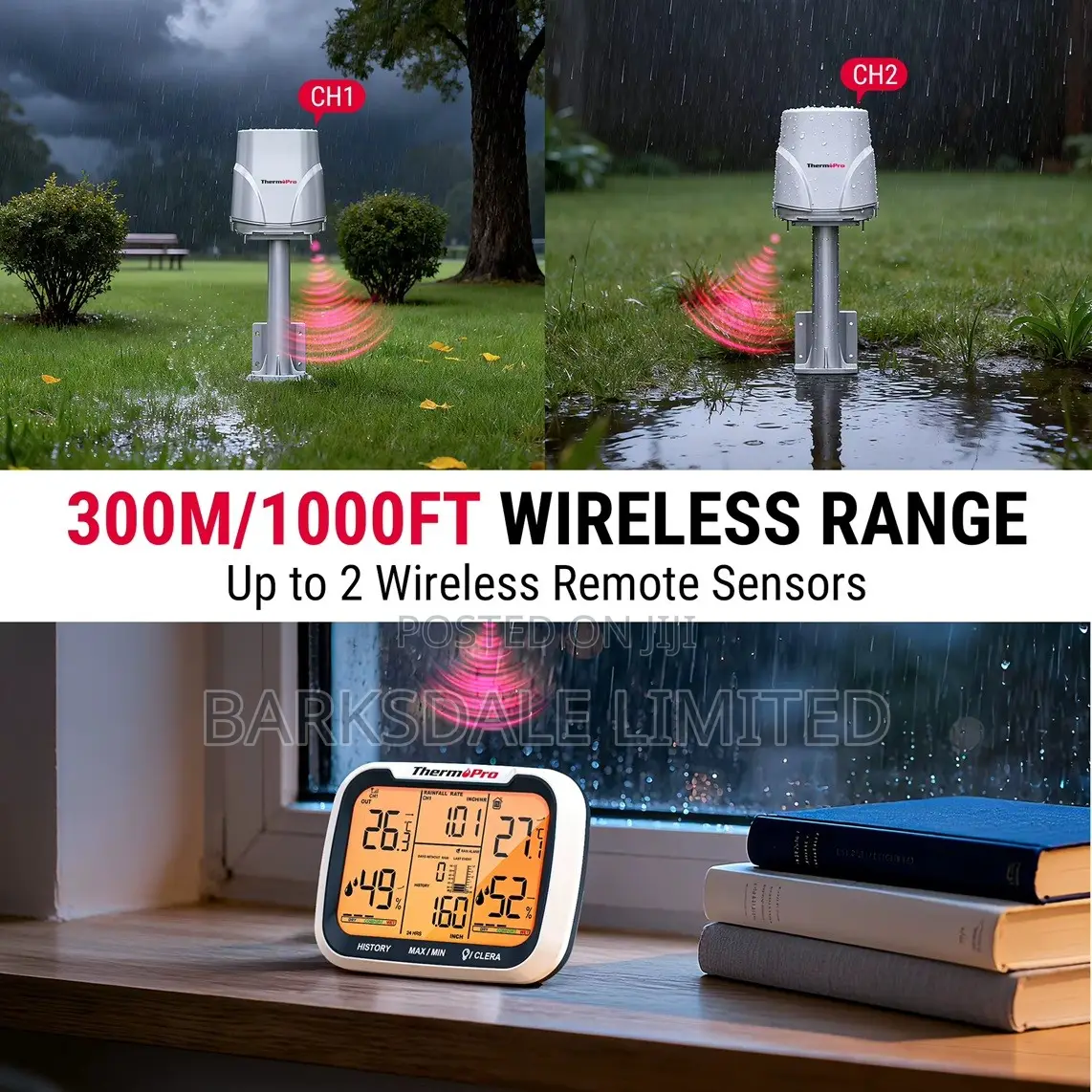ThermoPro TP270 Rain Gauge Weather Station Rainfall Monitor Meter Temp