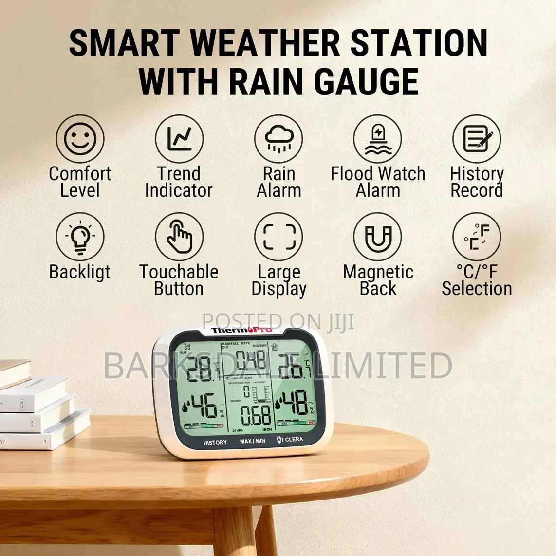 ThermoPro TP270 Rain Gauge Weather Station Rainfall Monitor Meter Temp