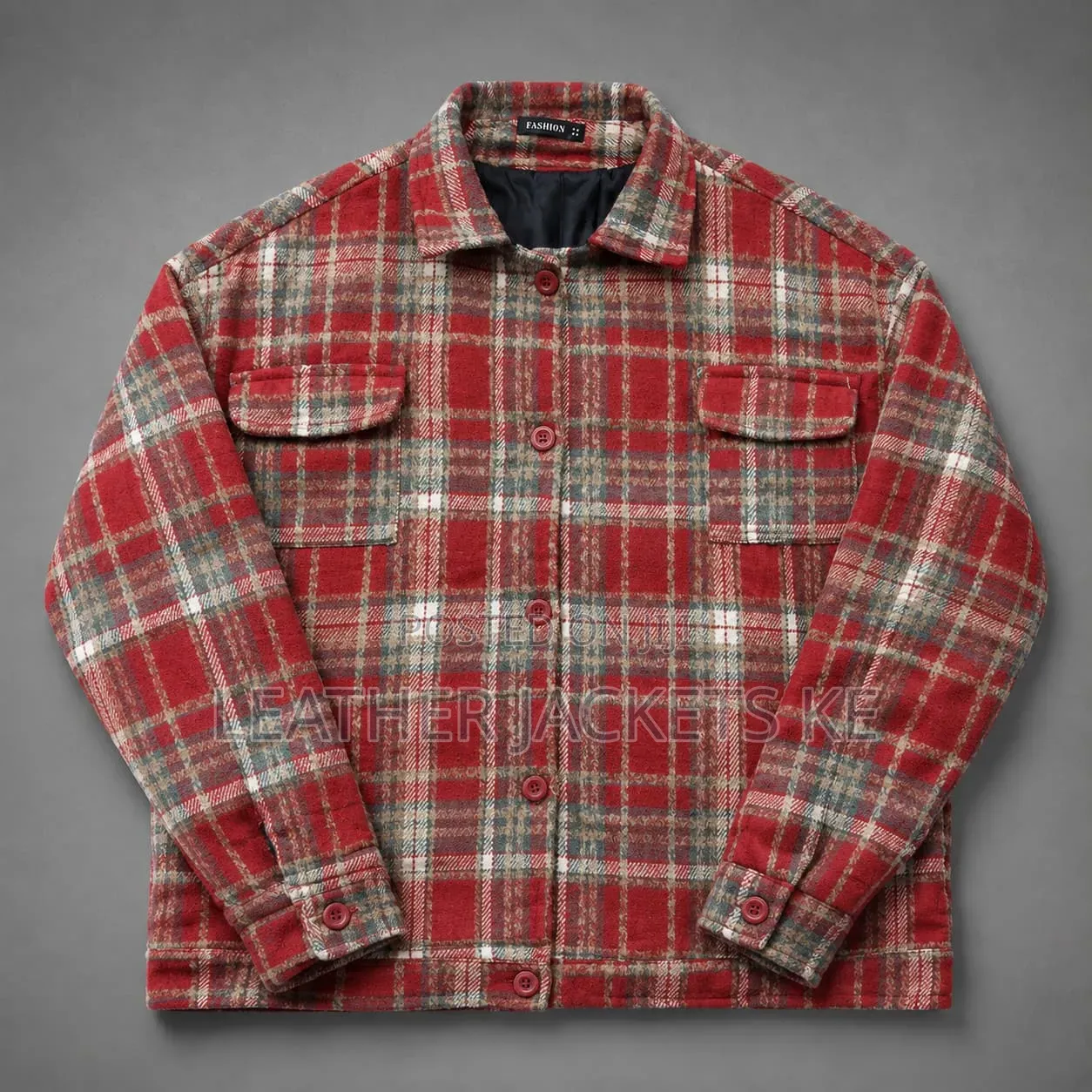 Men’s Casual Button-Up Jackets – Blue Plaid Cream Textured