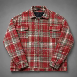 Men’s Casual Button-Up Jackets – Blue Plaid Cream Textured