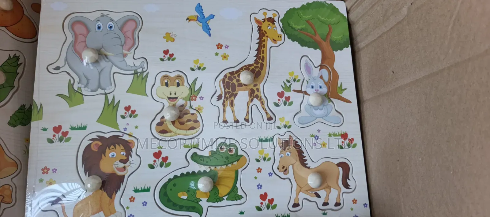 Montessori Wooden Jungle Animals Knob Peg Puzzle Board for Kids