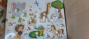 Montessori Wooden Jungle Animals Knob Peg Puzzle Board for Kids