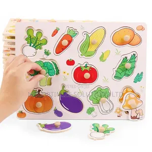 Montessori Wooden Vegetables Knob Peg Puzzle Board for Kids