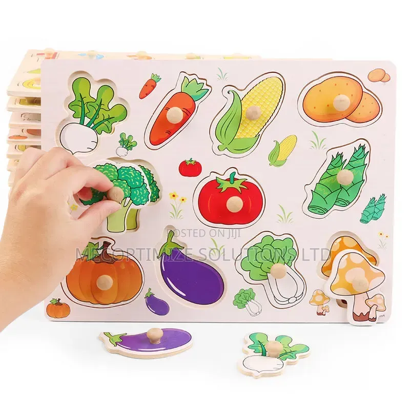 Montessori Wooden Vegetables Knob Peg Puzzle Board for Kids