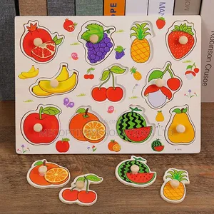 Montessori Wooden Fruit Knob Peg Puzzle Board for Kids