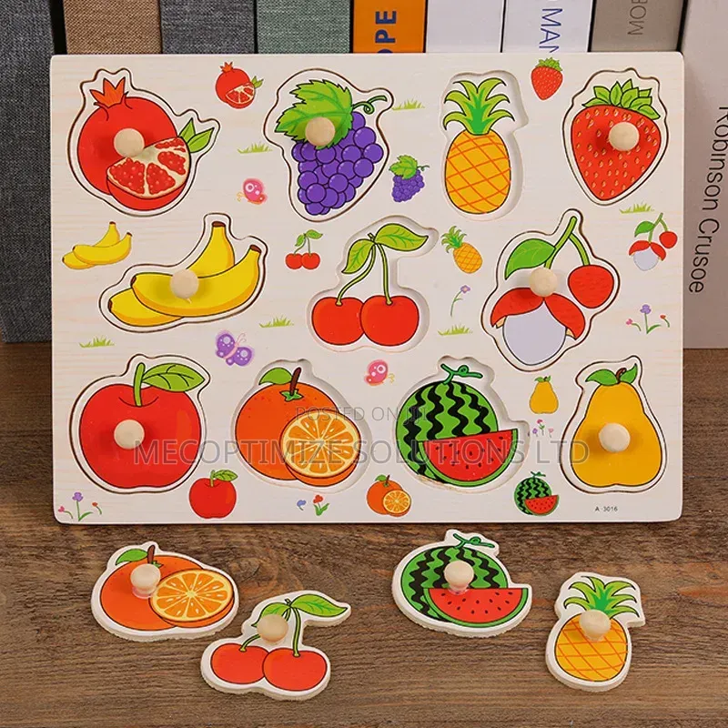 Montessori Wooden Fruit Knob Peg Puzzle Board for Kids