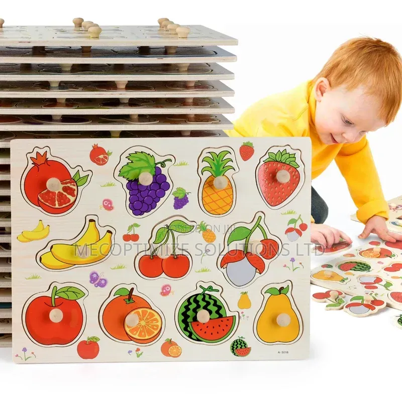 Montessori Wooden Fruit Knob Peg Puzzle Board for Kids