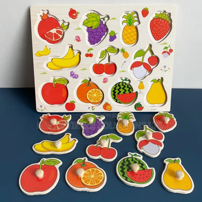 Montessori Wooden Fruit Knob Peg Puzzle Board for Kids
