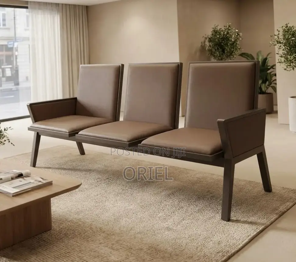 Office Bench : Brown Padded Waiting Room Bench