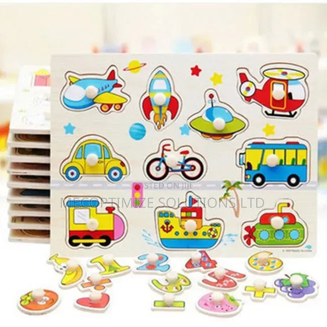 Montessori Wooden Transport Vehicles Knob Peg Puzzle Board for Kids