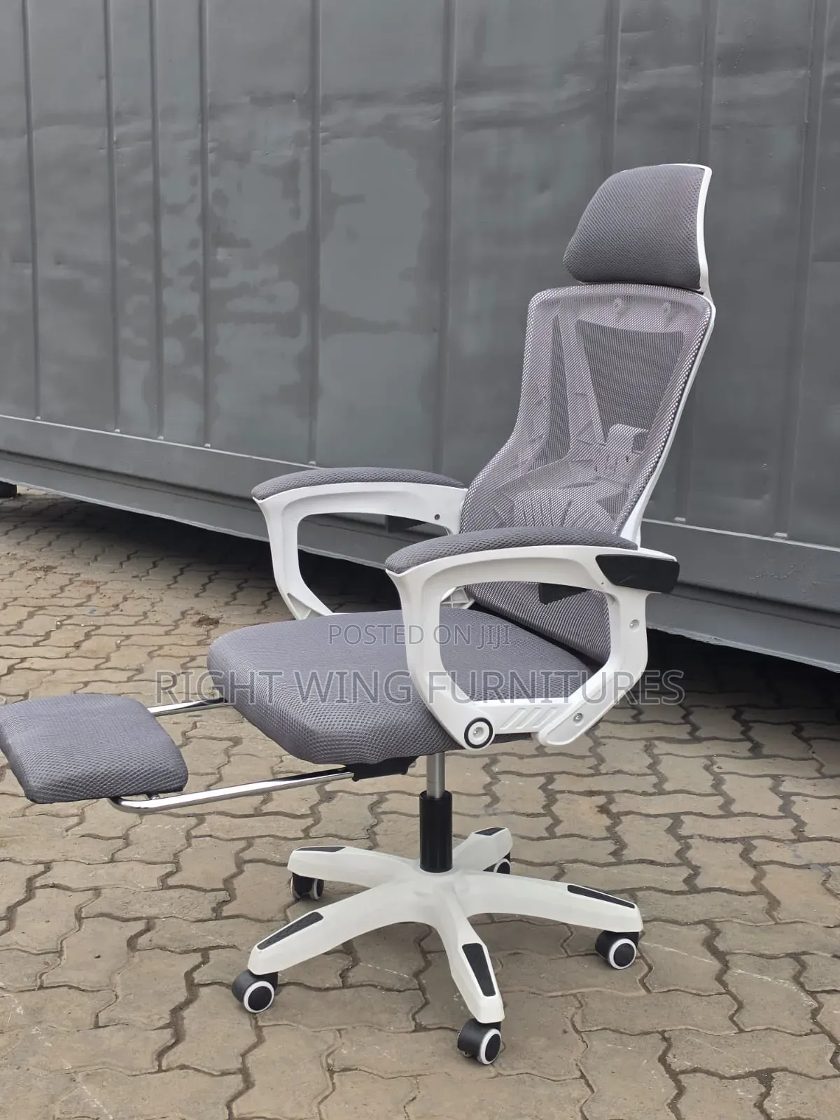 Footrest White Gray Strong Office Chair Adjustable
