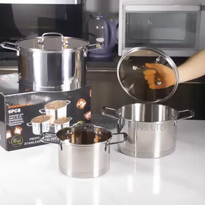 6pcs Stainless Steel Heavy Duty Pots Glass Lids Kitchen Cookware Set