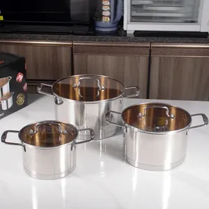 6pcs Stainless Steel Heavy Duty Pots Glass Lids Kitchen Cookware Set