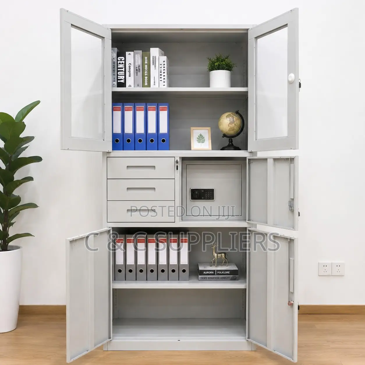 Metallic File Cabinet With an in Built Safe