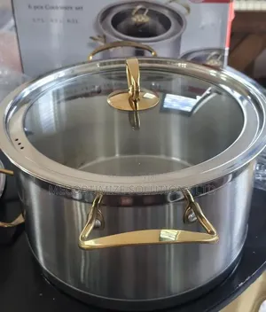6pc Stainless Steel Heavy Duty Pots Golded Handle Kitchen Cookware Set